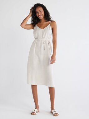 Time and Tru Cream Ribbed Midi Slip Dress